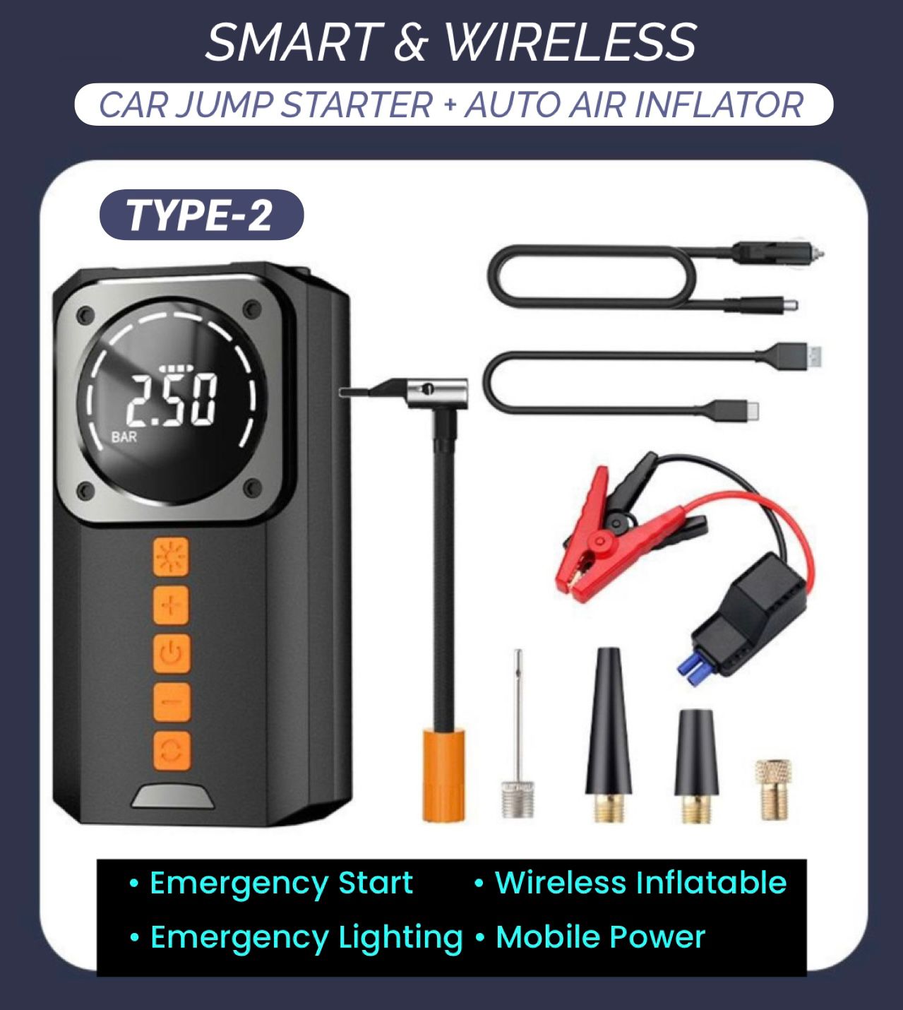 Car Jump Starter + Inflator (Wireless)