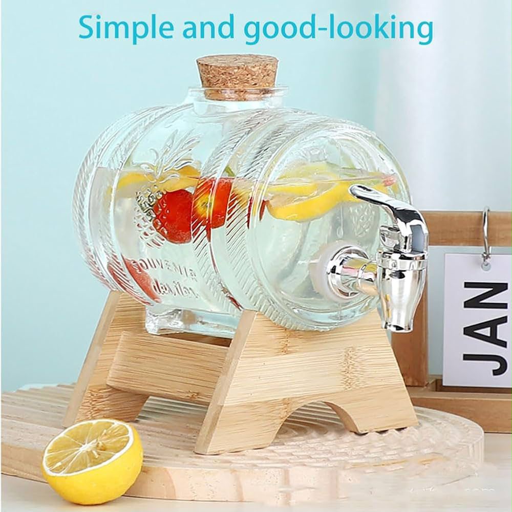 Glass Barrel Juice Dispenser with Wooden Stand