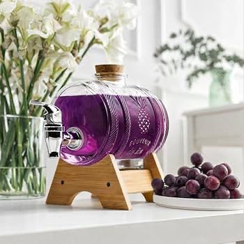 Glass Barrel Juice Dispenser with Wooden Stand