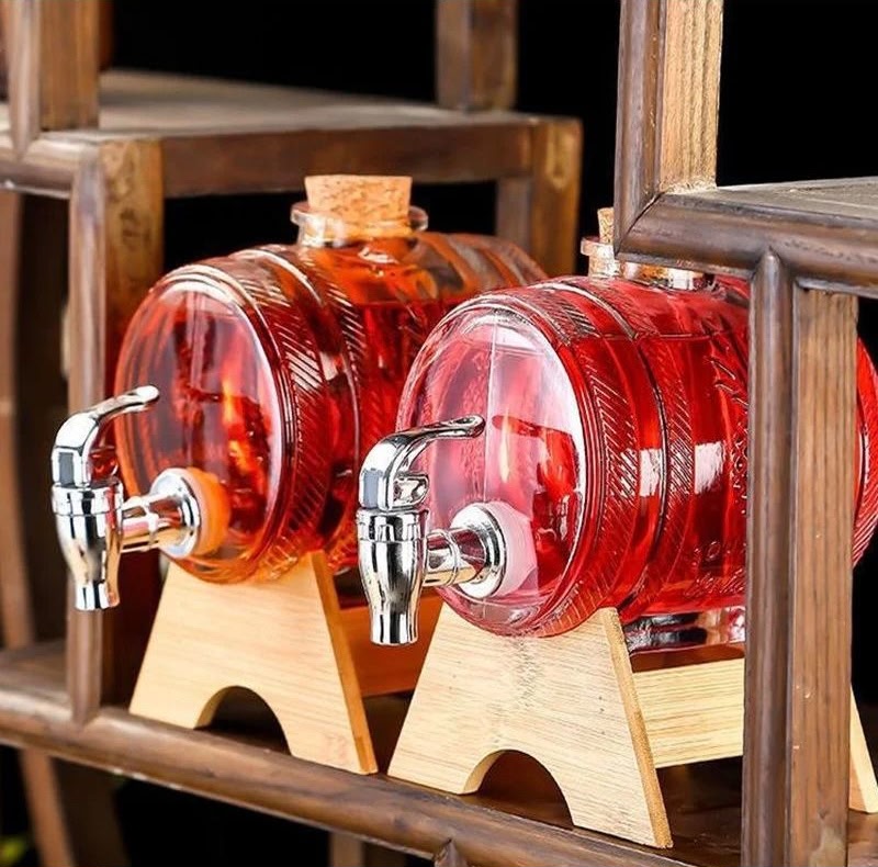 Glass Barrel Juice Dispenser with Wooden Stand