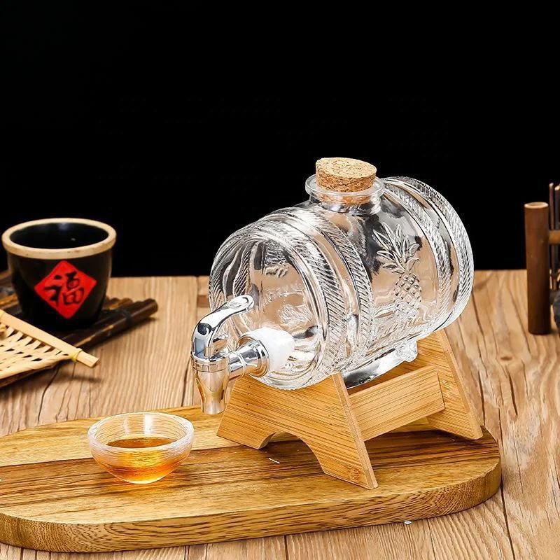 Glass Barrel Juice Dispenser with Wooden Stand