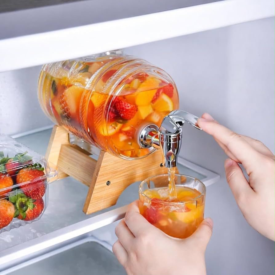 Glass Barrel Juice Dispenser with Wooden Stand