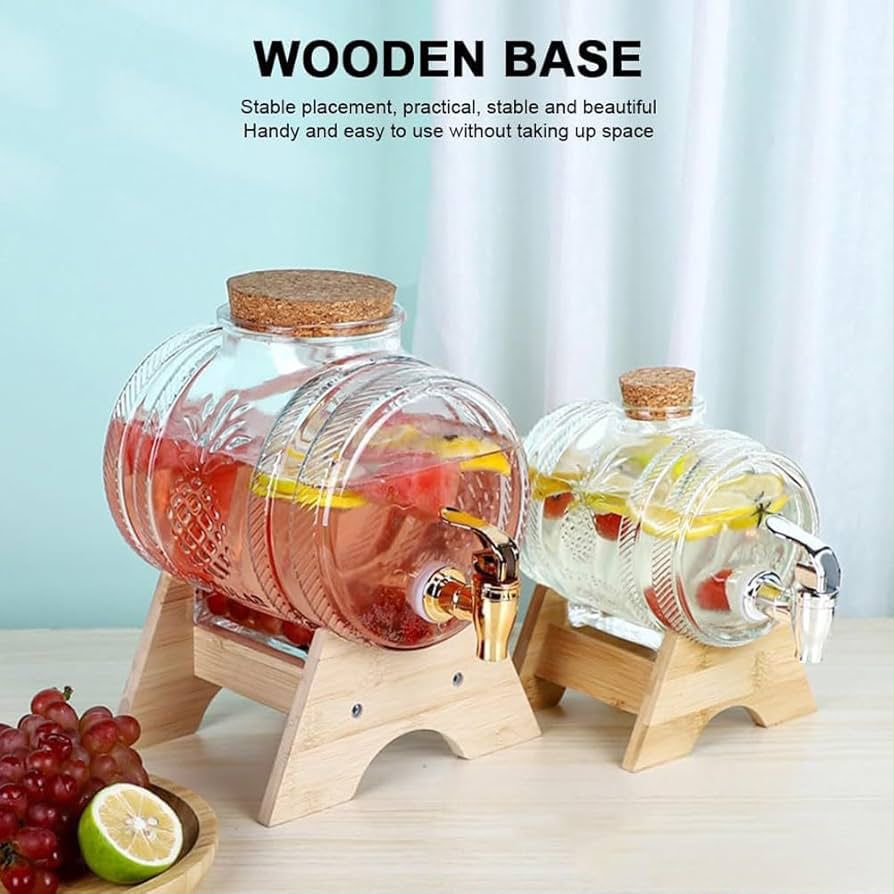 Glass Barrel Juice Dispenser with Wooden Stand