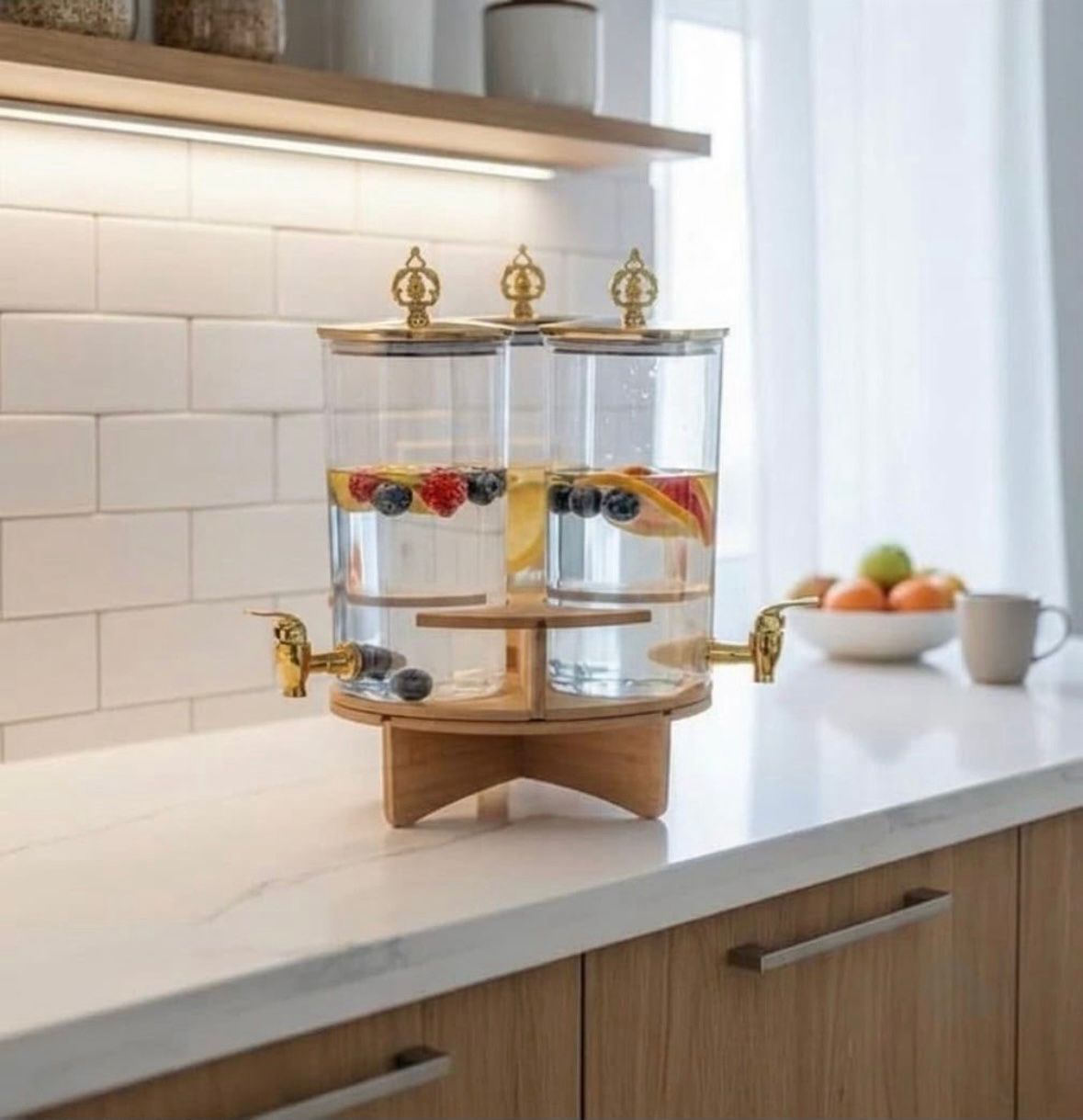 3 Tank Juice Dispenser(Rotatable) (Wooden Stand)