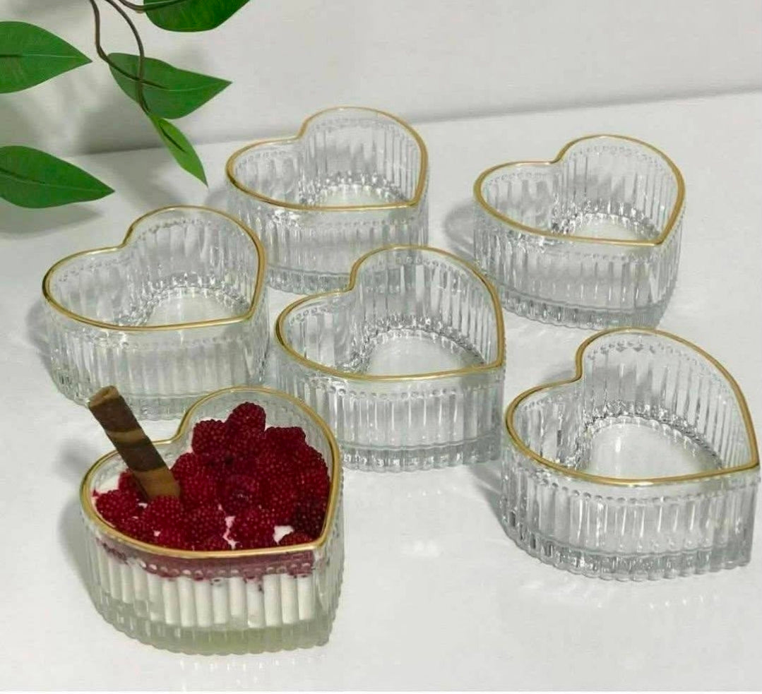 Heart Shaped Dessert Bowl & Saucer with Gold Rim (12 pc)