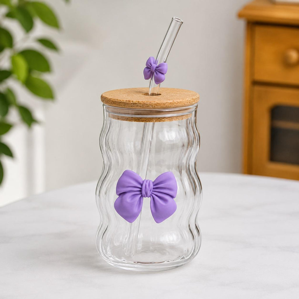 Wavy Glass with Bamboo Lid (480ml)