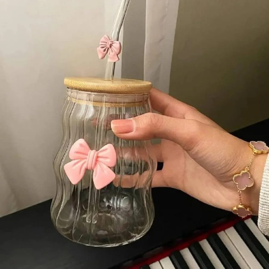 Wavy Glass with Bamboo Lid (480ml)