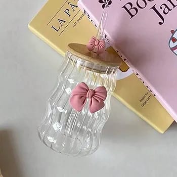 Wavy Glass with Bamboo Lid (480ml)
