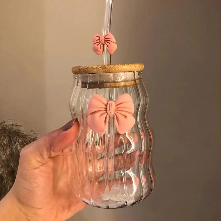 Wavy Glass with Bamboo Lid (480ml)