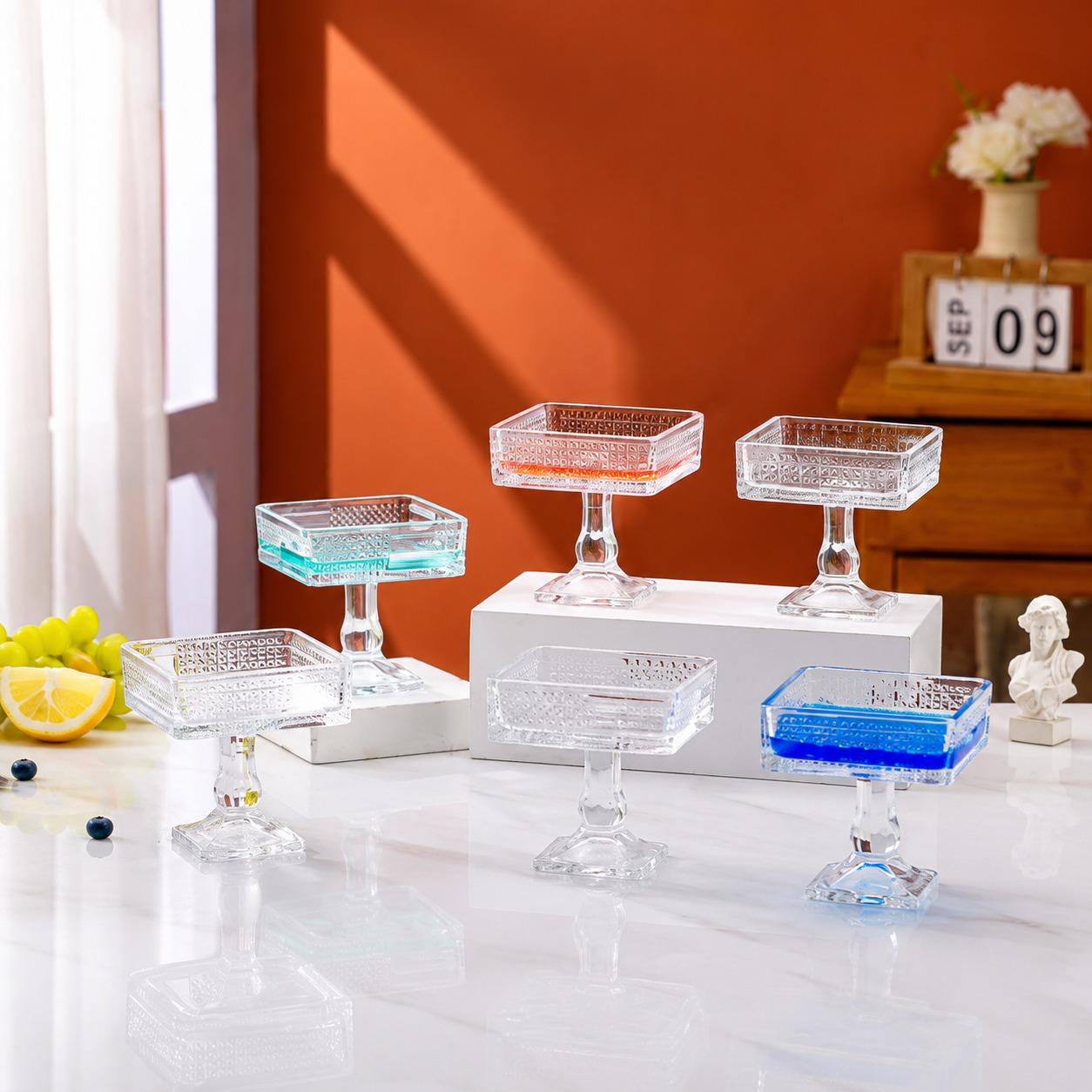 Square Crystal Dessert Bowl Set (6pc)